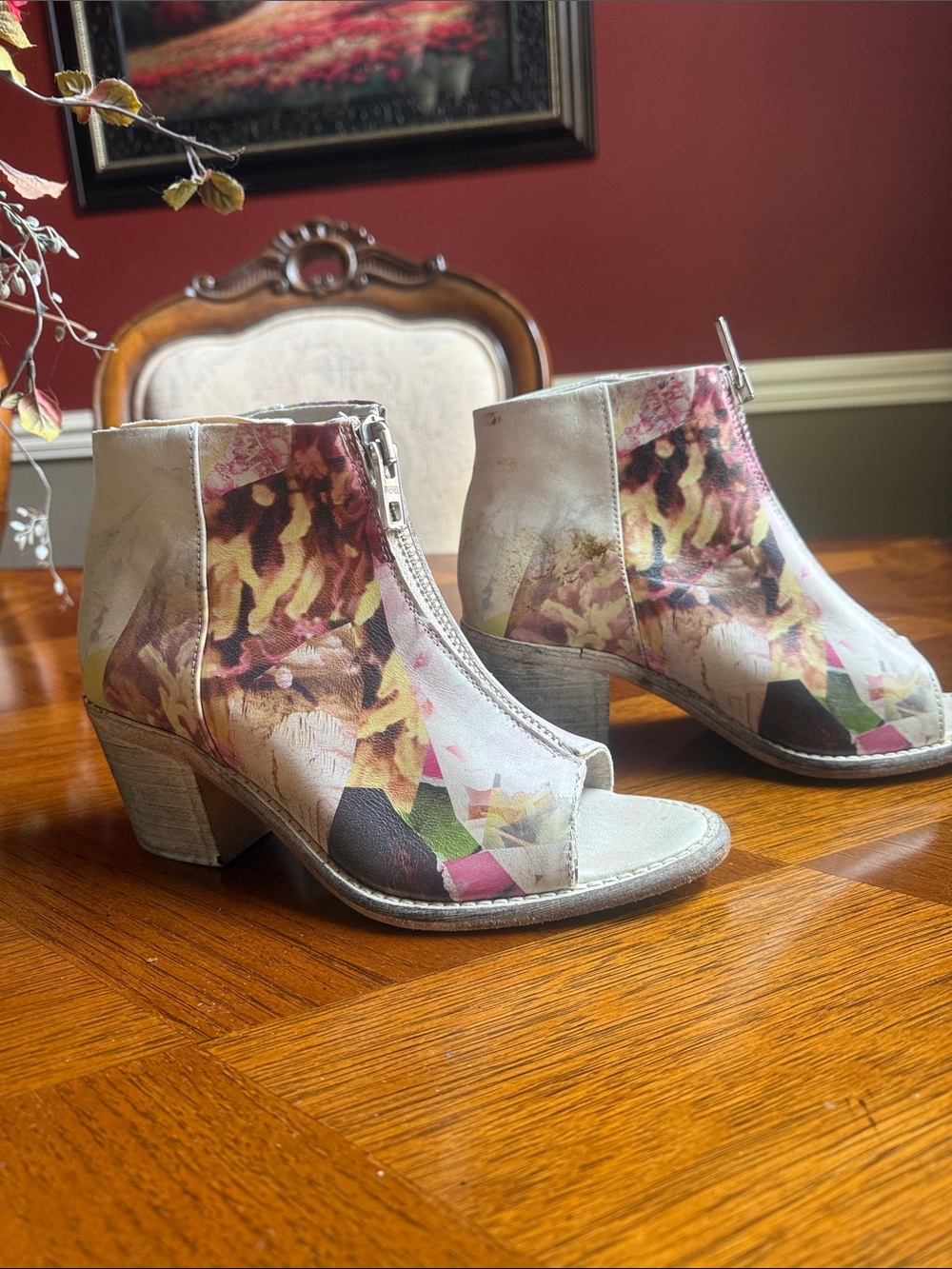 Diesel Women's White Floral Zip Peep-Toe Booties